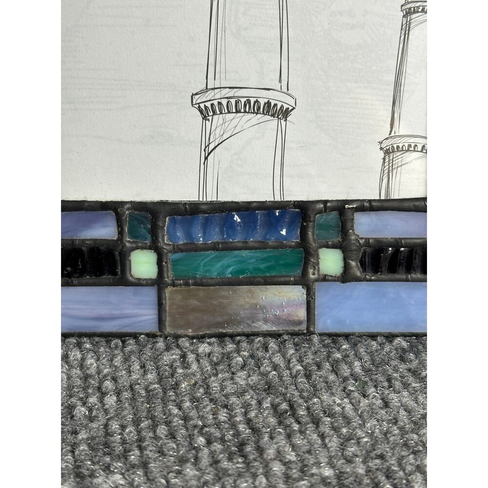 Vintage stained glass picture frame 4x6 Dale Tiffany blue iridescent coastal - Picture 5 of 10